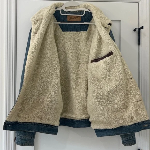 VTG 80s Wrangler Western M-159 Sherpa Lined Denim Jacket Corduroy Wrist Size XXL - Picture 5 of 14